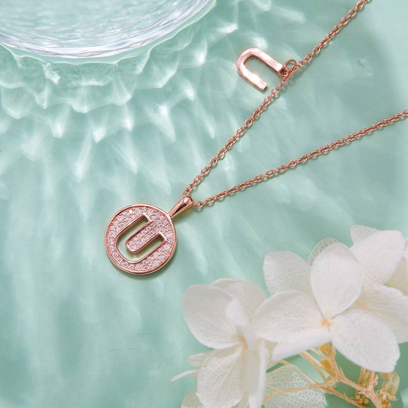 U-shaped pendant S925 silver plated rose gold Moissanite diamond light luxury letter necklace